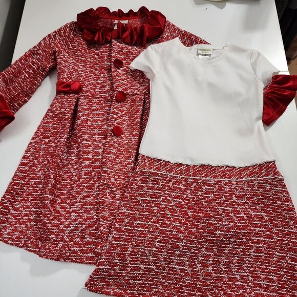 Girls Bonnie Jean Red Coat & Elegant Dress Valentine's Day Outfit Set Size 6x